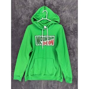 Mountain Dew Graphic Hoodie Green Mens XL Vintage Logo Sweatshirt GG780